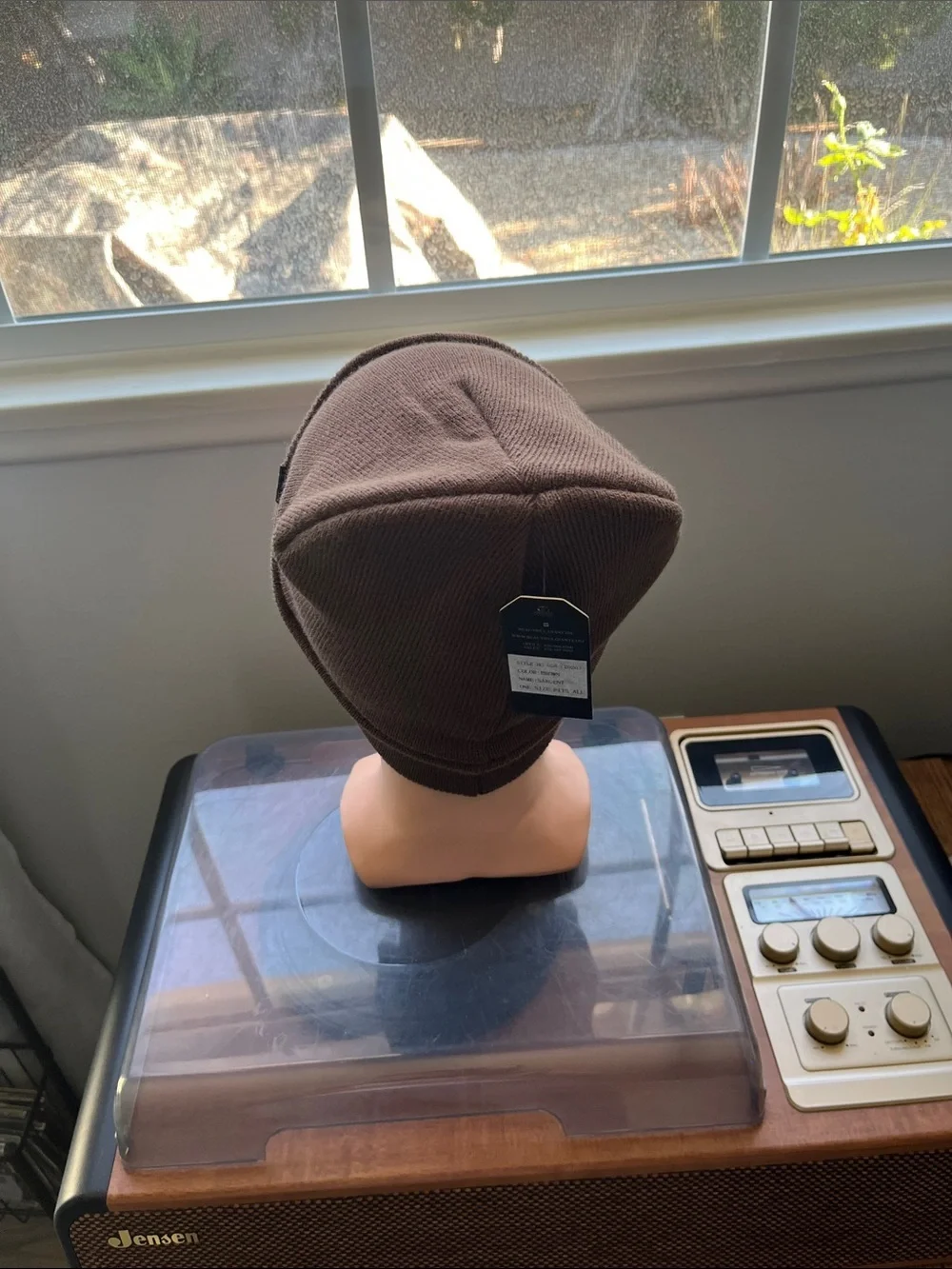 Brown Knit Beanie with Chevron Patch